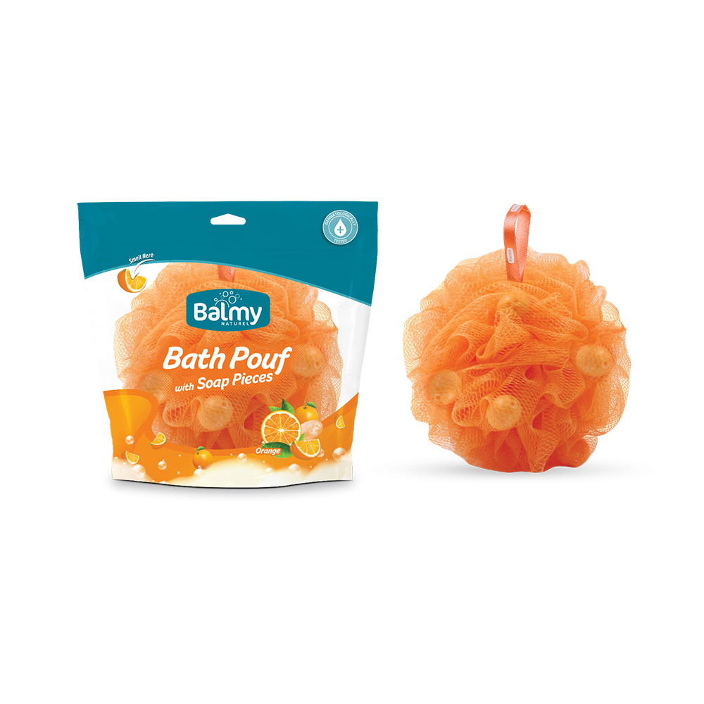 Orange soap bath pouf
