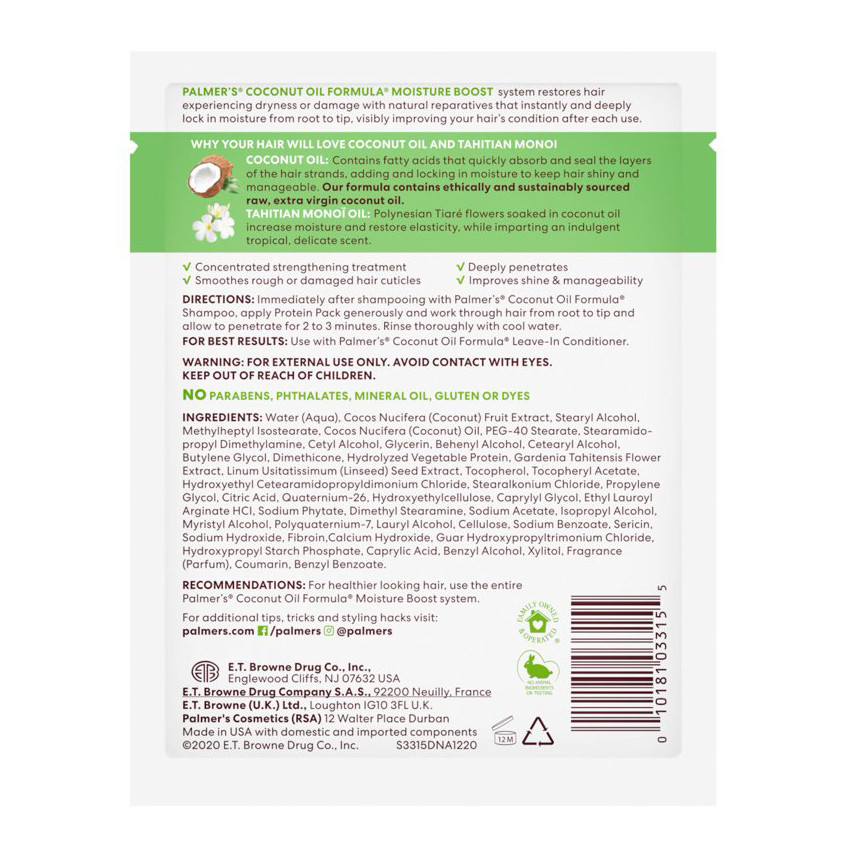 Coconut oil moisture boost protein pack hair mask 60g