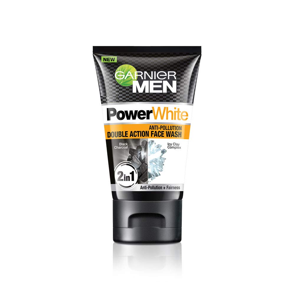 Men power white anti-pollution double action face wash 100g